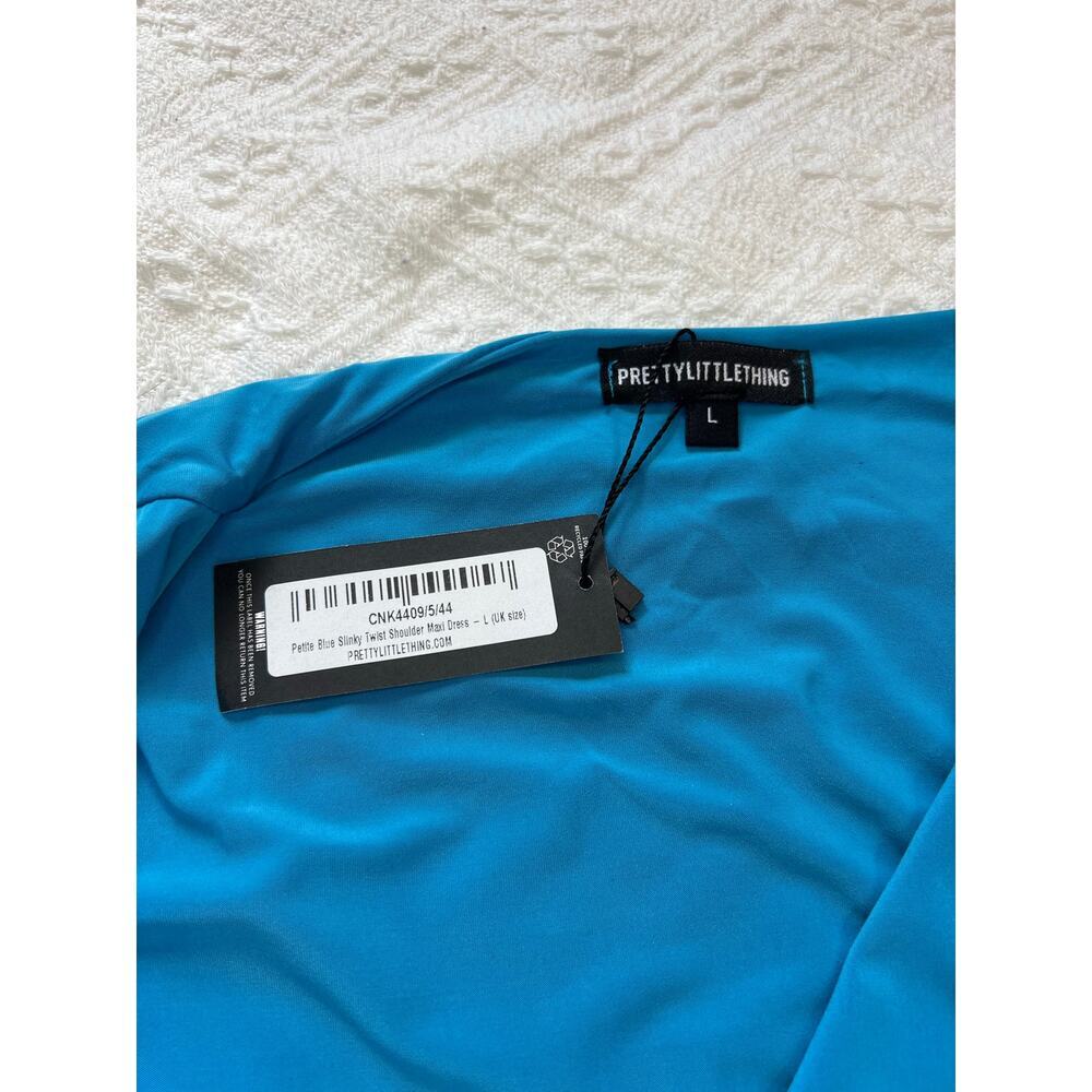 Evening ready maxi dress Pretty Little Thing Petite Blue Slinky  Size Large - Picture 9 of 13